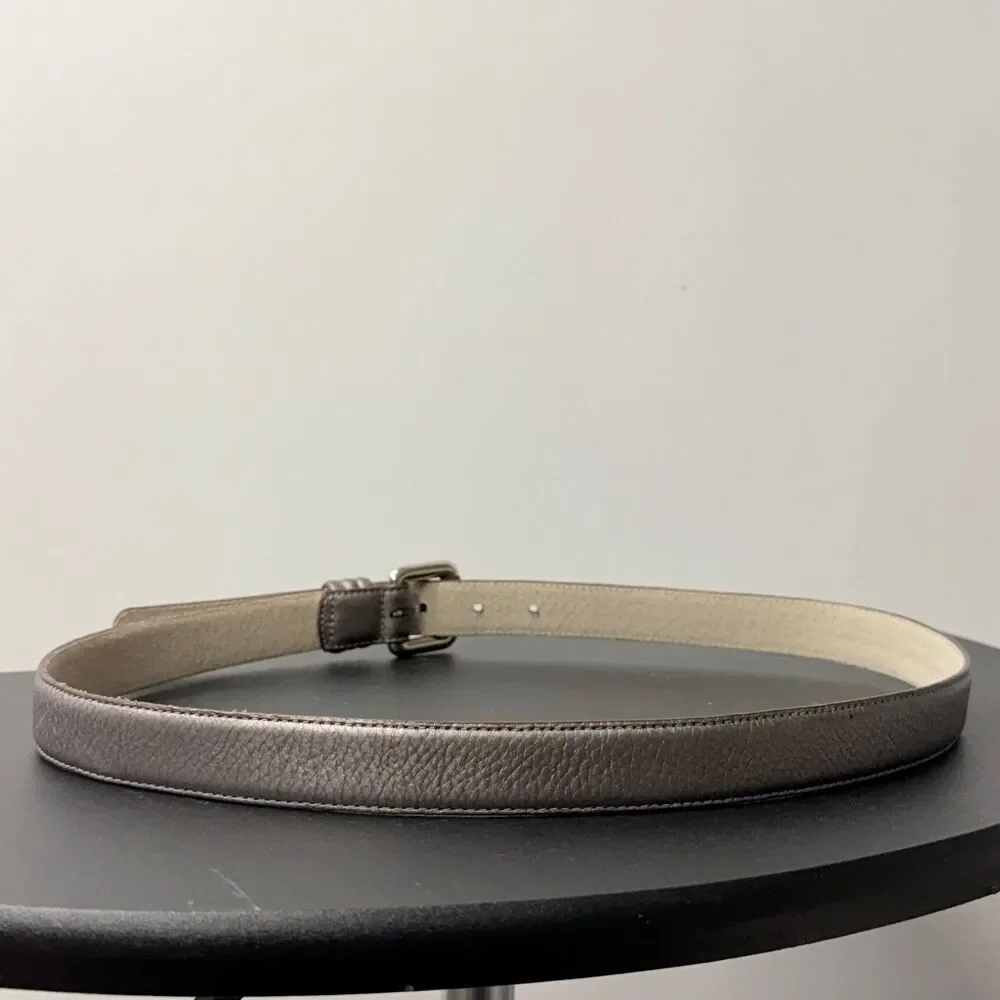 Lodis Genuine Leather Belt Women Metallic Bronze Skinny Belt Silver Buckle 38”